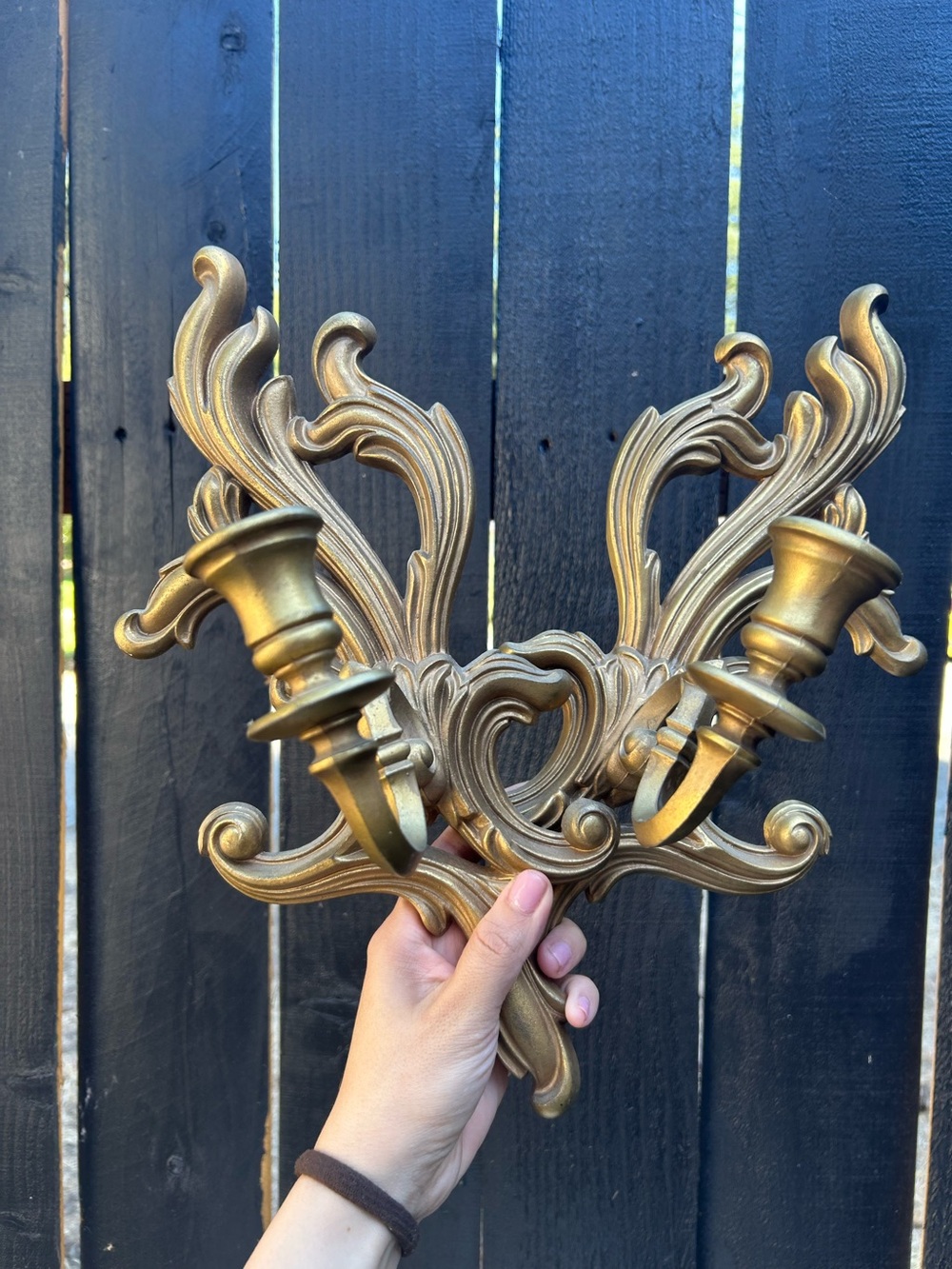 Vintage Hollywood regency Ornate Gold Wall Sconce Pair Decorative Home Art